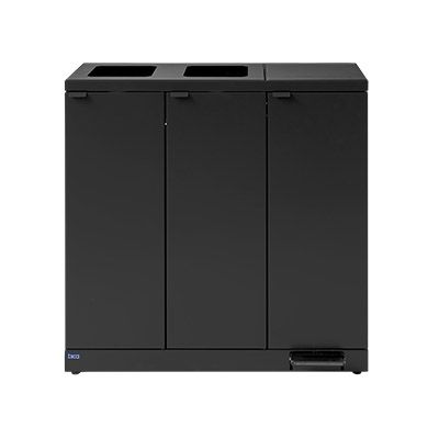 Abfallstation für den Innenbereich mit 3 Behältern – offener Einwurf und Fußpedal