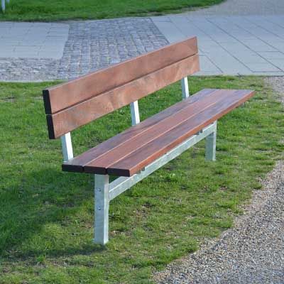 Parkbank (Gartenbank) mit Rückenlehne und zum Einbetonieren aus Stahl und holz