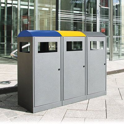 Mülltrennungssystem für den Außenbereich mit 3 Behältern zur Abfallsortierung