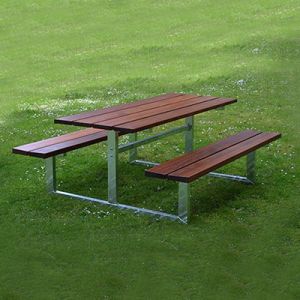 Picknickbord utan ryggstöd i mahognyträ och galvaniserat stål