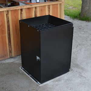 Grillaschebehälter (Ascheeimer) aus Stahl für Grillkohle und Asche für den Außenbereich